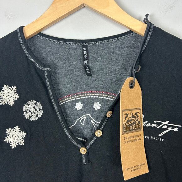 NEW Alp N Rock Black Henley Long Sleeve Top Embroidered Size Medium Women's - Picture 6 of 6